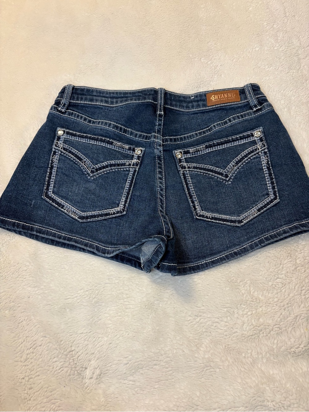 Shyanne Women's Dark Indigo Denim Shorts with Contrast Stitching